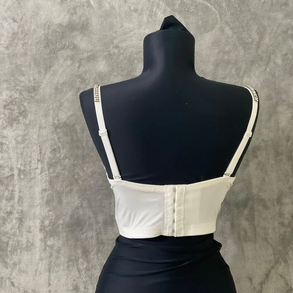 Windsor Women’s S Jeweled Rhinestone Embellished Bustier White Silver TLC *